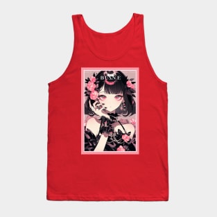 Aesthetic Anime Girl Pink Rosa Black | Quality Aesthetic Anime Design | Chibi Manga Anime Art Tank Top